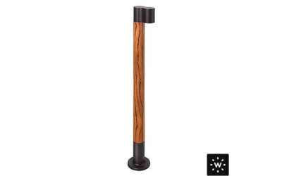 Designplan. Intono B Wood 1.2 LED Bollard, Weather-Resistant Teak, 4.9'' x 33.5'' h, 9W, 331 lm, IP66.