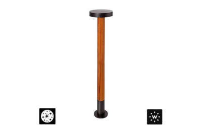 Designplan. Plin Round Wood 6.2 LED Bollard, Weather-Resistant Teak, 30.9'' h, 14W, 1160 lm, IP65.