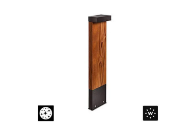 Designplan. Plin Wood 2.1 LED Bollard, Weather-Resistant Teak, 22.1'' h, 12W, 492 lm, 24VDC, IP65.