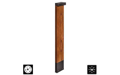 Designplan. Plin Wood 2.2 LED Bollard, Weather-Resistant Teak, 29.9'' h, 12W, 492 lm, 24VDC, IP65.