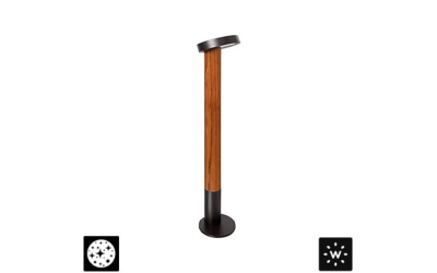 Designplan. Plin Round Wood 4.1 LED Bollard, Weather-Resistant Teak, 24.4'' h, 8W, 423 lm, IP65.