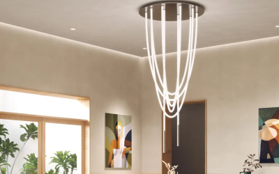 PureEdge Lighting. PCC. TRAPEZE PIROUETTE CASCADE CHANDELIER ROUND WITH CANOPY 24VDC, STATIC WHITE, WARM DIM, TUNABLE WHITE, & TRUCOLOR.