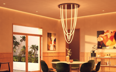 PureEdge Lighting. PC. TRAPEZE PIROUETTE CHANDELIER ROUND WITH CANOPY 24VDC, STATIC WHITE, WARM DIM, TUNABLE WHITE, & TRUCOLOR.