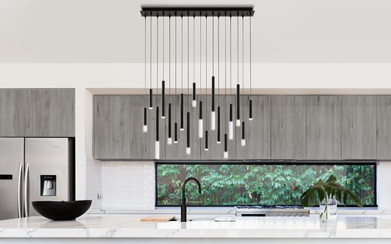 STL. 24'' Steelos Square MultiPort Pendant. by Blackjack Lighting