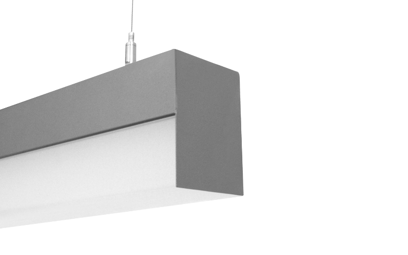 Bartco Lighting. BLT215. BLT 3-1/8” wide sheet steel LED luminaire with drop lens.