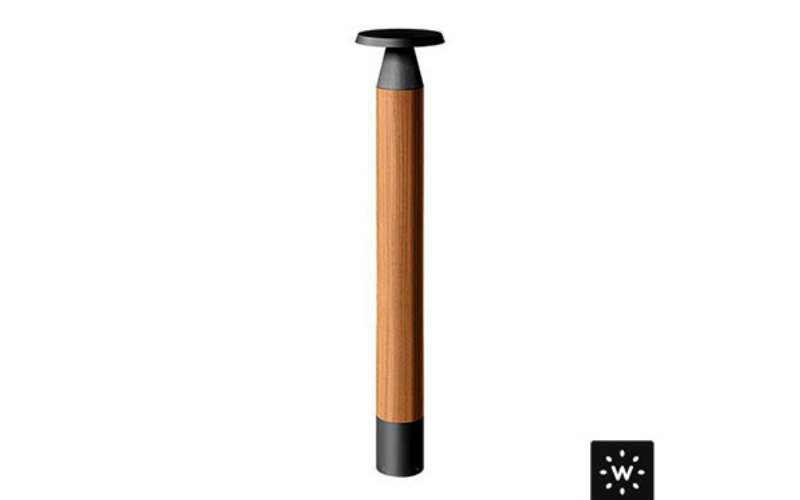 Designplan. Olo Wood 1.1 LED Bollard, Weather-Resistant Teak, Ø8.1'' x 39.4'', 14W-180°-1460 lm, 19W-360°-2057 lm, IP66.