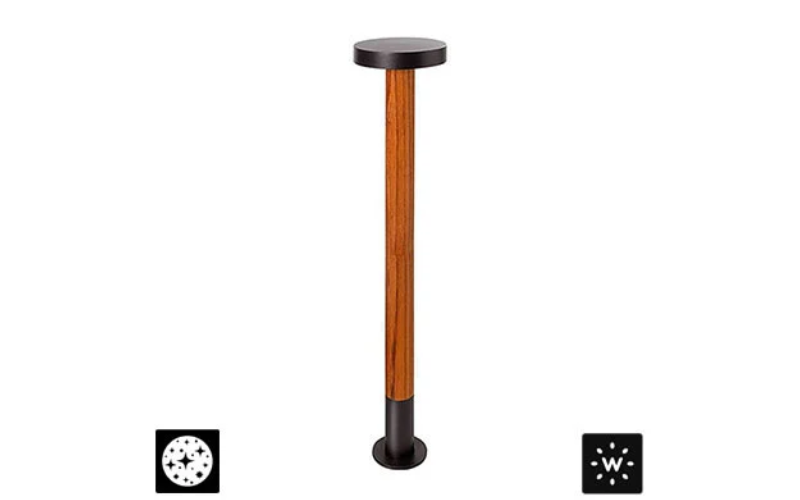 Designplan. Plin Round Wood 6.2 LED Bollard, Weather-Resistant Teak, 30.9'' h, 14W, 1160 lm, IP65.