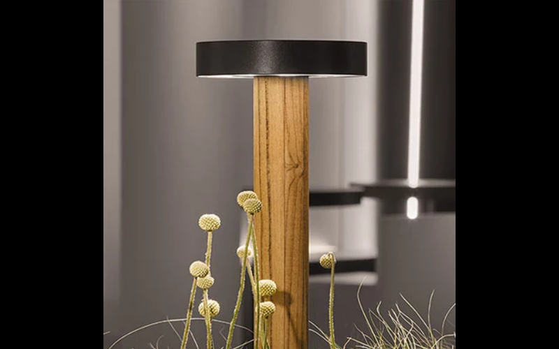 Designplan. Plin Round Wood 6.2 LED Bollard, Weather-Resistant Teak, 30.9'' h, 14W, 1160 lm, IP65.