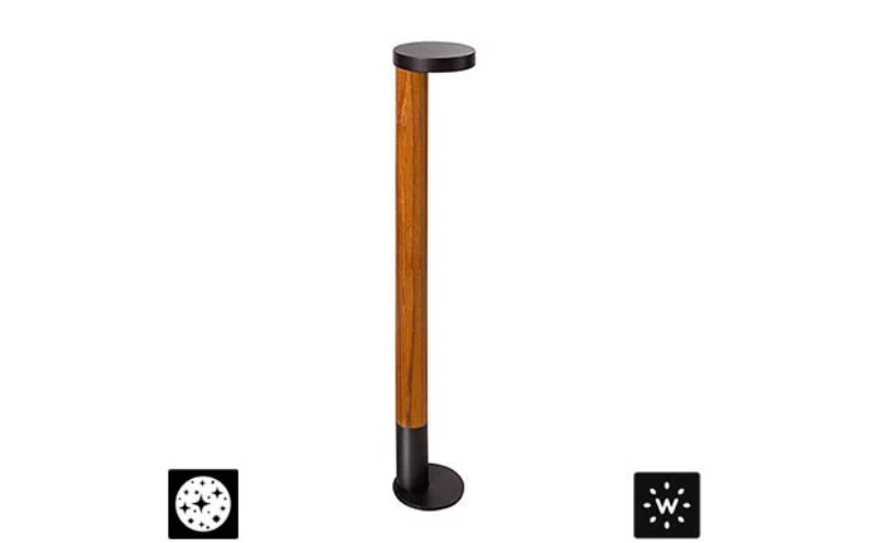 Designplan. Plin Round Wood 5.2 LED Bollard, Weather-Resistant Teak, 30.9'' h, 8W, 173 lm, IP65.