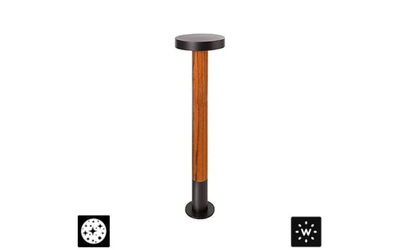 Designplan. Plin Round Wood 6.1 LED Bollard, Weather-Resistant Teak, 23.0'' h, 14W, 1160 lm, IP65.