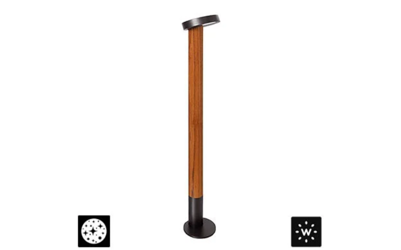 Designplan. Plin Round Wood 4.2 LED Bollard, Weather-Resistant Teak, 32.3'' h, 8W, 423 lm, IP65.