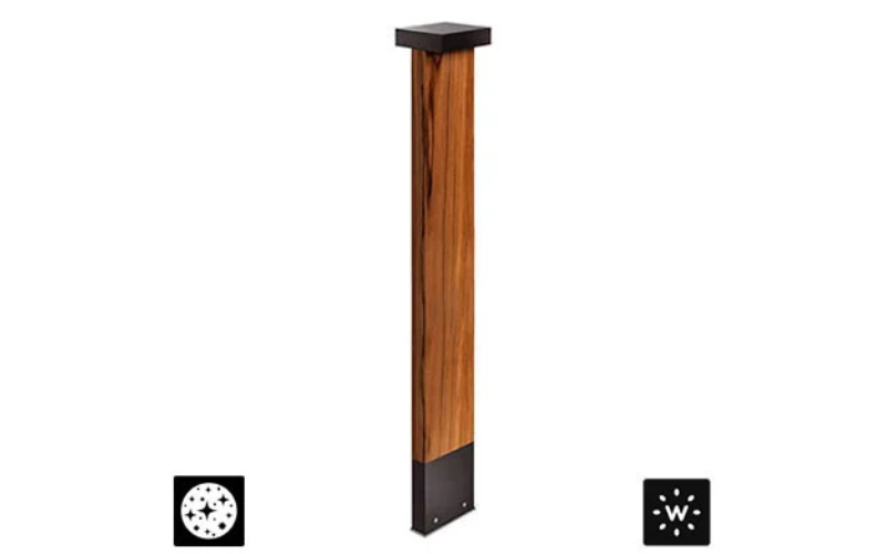Designplan. Plin Wood 3.2 Double LED Bollard, Weather-Resistant Teak, 29.9'' h, 24W, 984 lm, IP65.