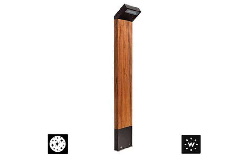 Designplan. Plin Wood 1.2 LED Bollard, Weather-Resistant Teak, 31.5'' h, 12W, 558 lm, 24VDC, IP65/