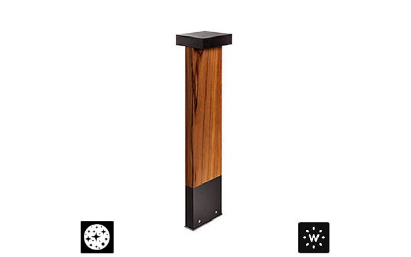 Designplan. Plin Wood 3.1 Double LED Bollard, Weather-Resistant Teak, 21.1'' h, 24W, 984 lm, IP65.