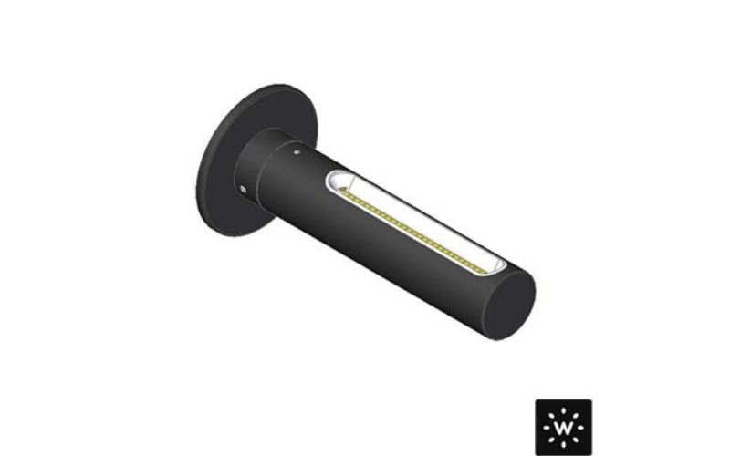 Designplan. Muse Capsule Wall, Single or Double Beam, Ø1.4'' x 6.7'', 5W / 600 lm per beam, IP65.