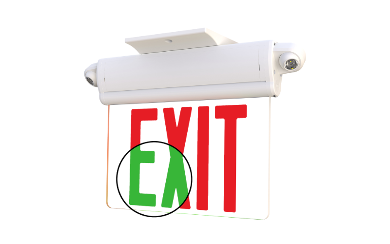 Exitronix. P900C-RG. Field-Switchable Red/Green LED Edge-Lit Thermoplastic Combo Exit Sign.