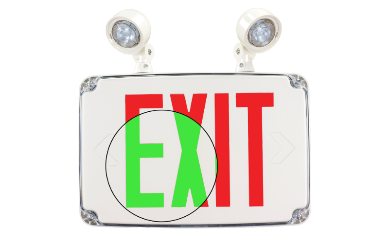 Exitronix. VEX-WPCR-RG. Field-Switchable Red/Green Wet Location LED Exit Combo Exit Sign.