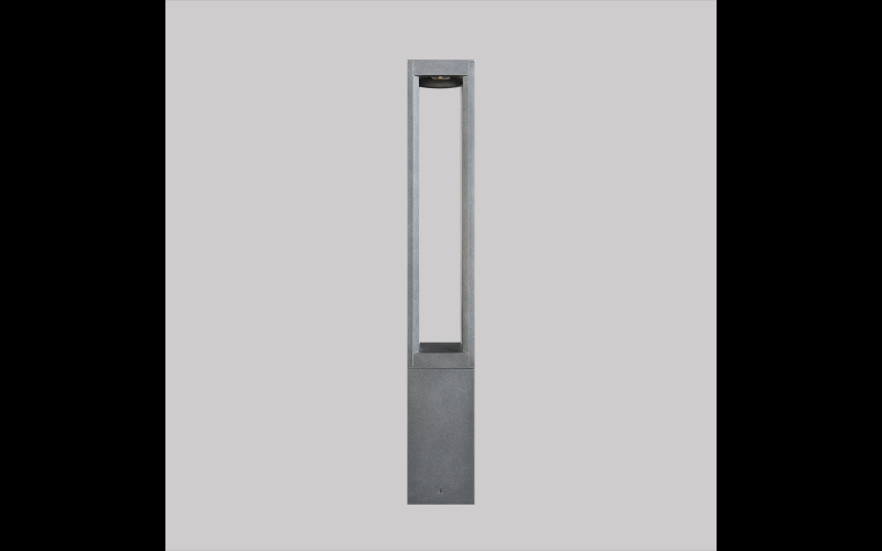 Luminis. LQ627. Lumiquad 6'' square profile bollard with struts and direct light source.
