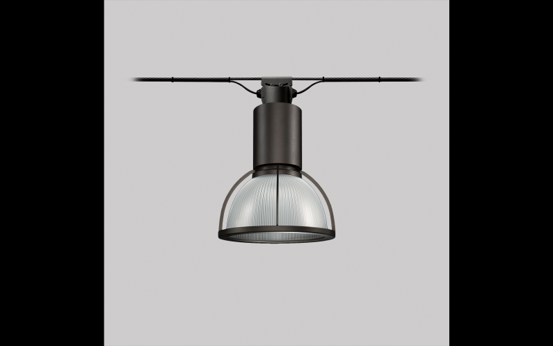 Luminis. PR1282. Prisma Ø12'' pendant with diffused prismatic refractor and 4 side arms.