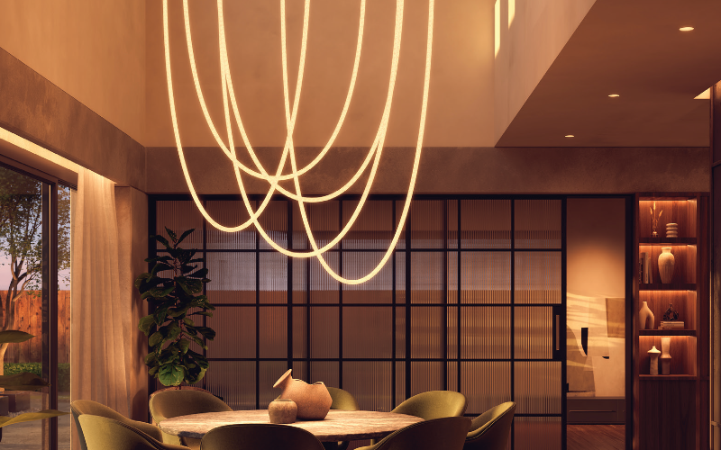PureEdge Lighting. WP. TRAPEZE WAVE CHANDELIER OVAL 24VDC, STATIC WHITE & WARM DIM WITH REMOTE UNI POWER SUPPLY.