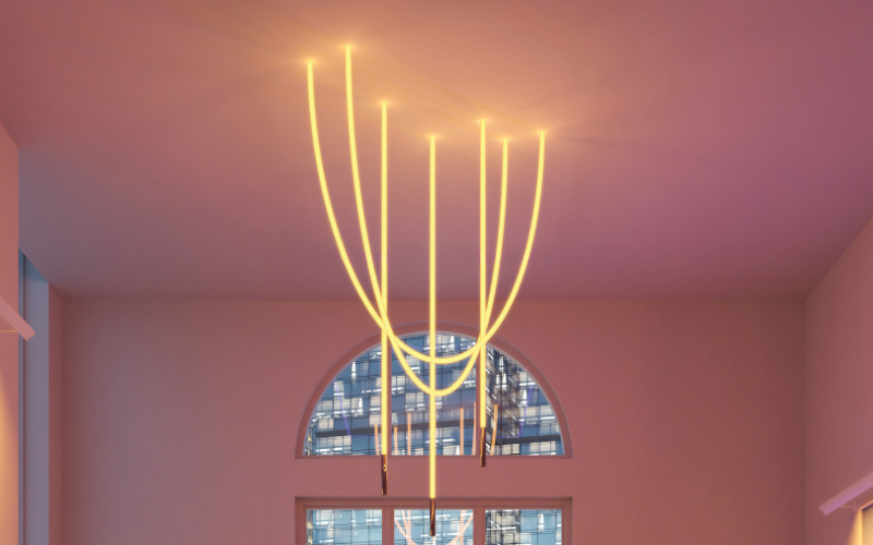 PureEdge Lighting. WC. TRAPEZE WAVE CASCADE CHANDELIER 24VDC REMOTE POWER SUPPLY, STATIC WHITE, WARM DIM & TRUCOLOR TUNABLE WHITE.