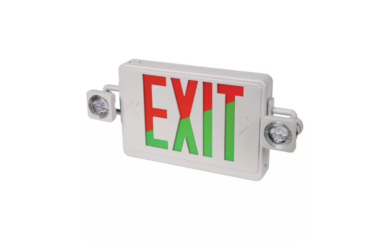 Sure-Lites. APC7RGSQ30/APCH7RGSQ30. Square Headed Combination LED Exit Sign and Emergency Light Thermoplastic Housing with Selectable Red or Green Faces.